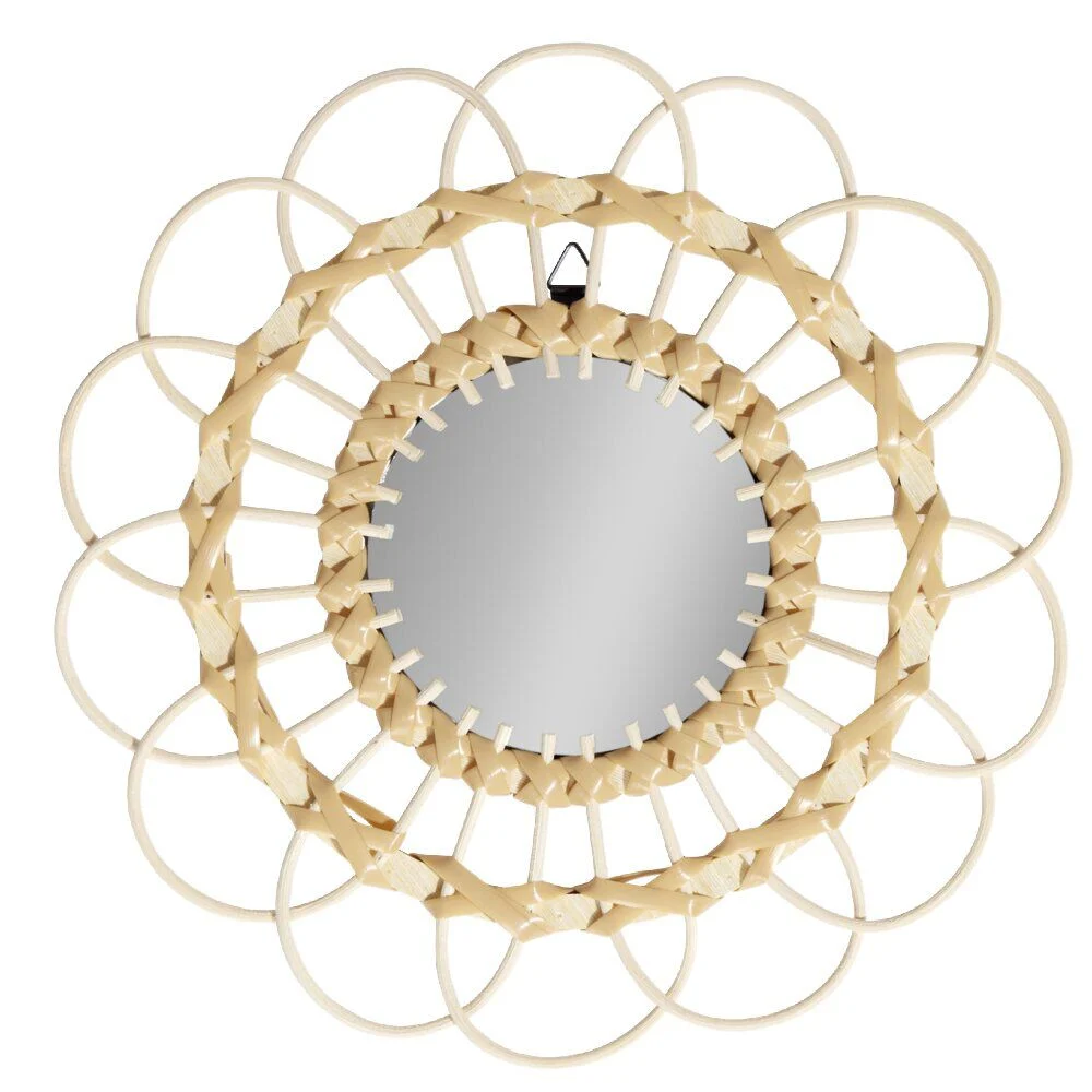 Miroir soleil rosace rond rotin et osier Ø30cm