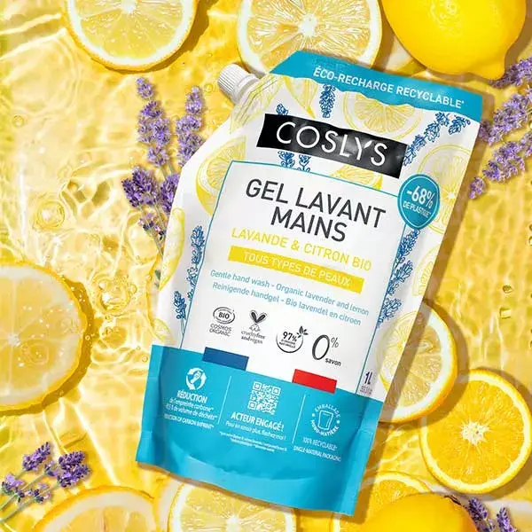 Gel de Sabonete Líquido para Mãos Coslys Orgânico Lavanda e Limão - Refil Ecológico 1L