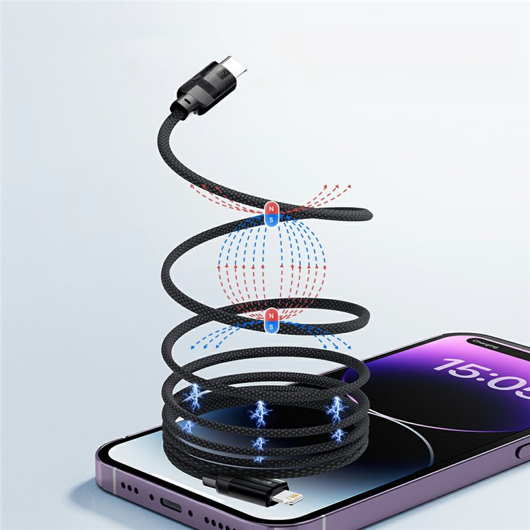 (1m) 29W USB C auf Lightning Ladekabel Nylon Datenkabel Magnetisch mit Power Delivery - Schwarz