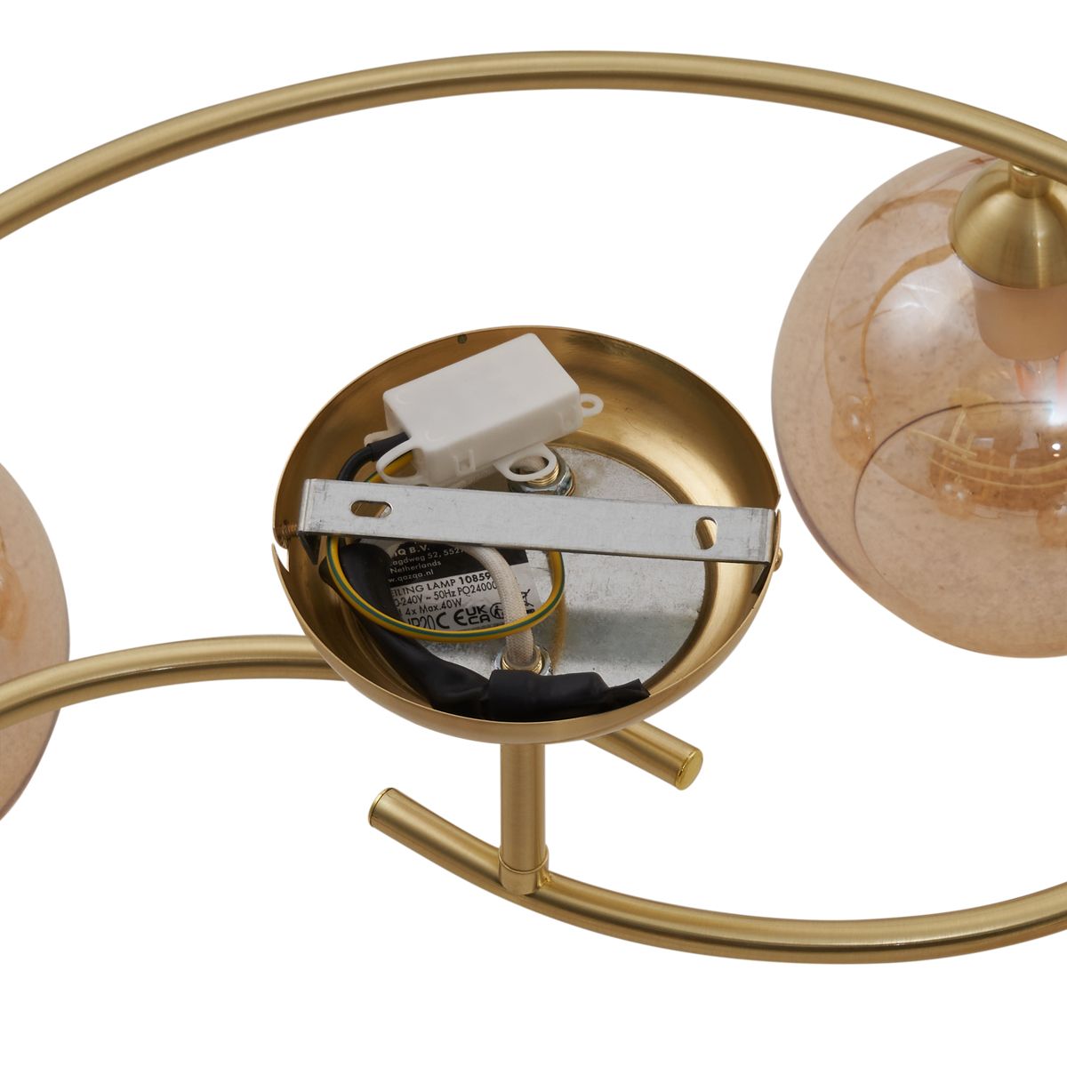 Moderne plafondlamp messing met amber glas 4-lichts - Alanis