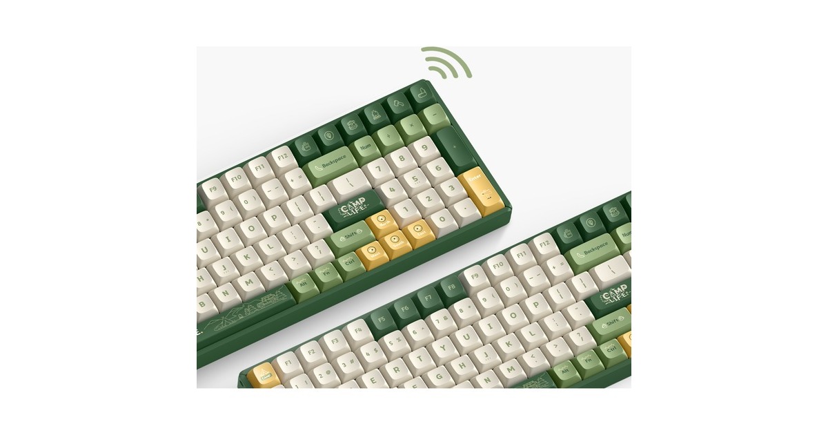 IqunixF97 Camping Wireless Mechanical Keyboard, gaming toetsenbord  (Groen/oranje, US lay-out, IQUNIX Moonstone, RGB leds, 96%, Hot-swappable, PBT, 2.4GHz | Bluetooth 5.1 | USB-C)