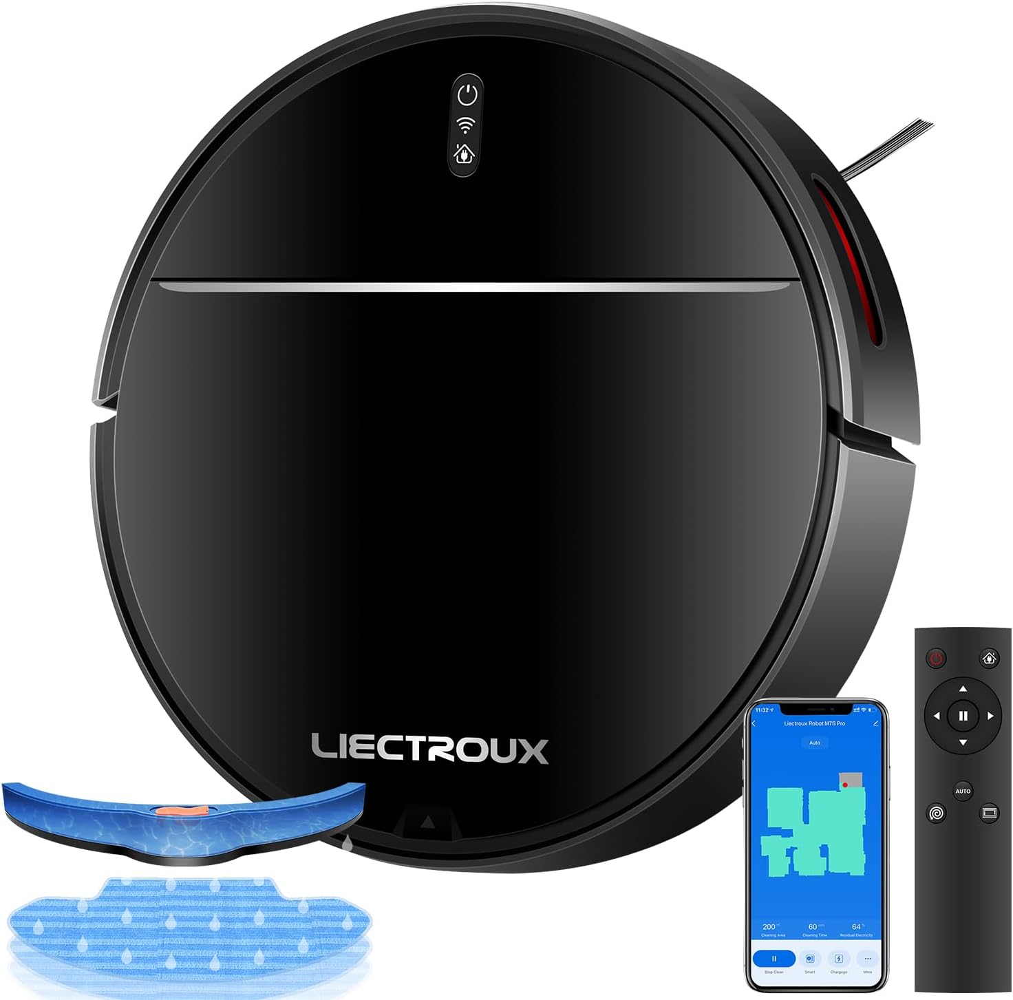 Liectroux M7S Pro - 4000Pa - Saugroboter mit Wischfunktion - Schlank - Saugroboter - Intelligente Navigation - Funktioniert mit App und Alexa und  Home - Schwarz