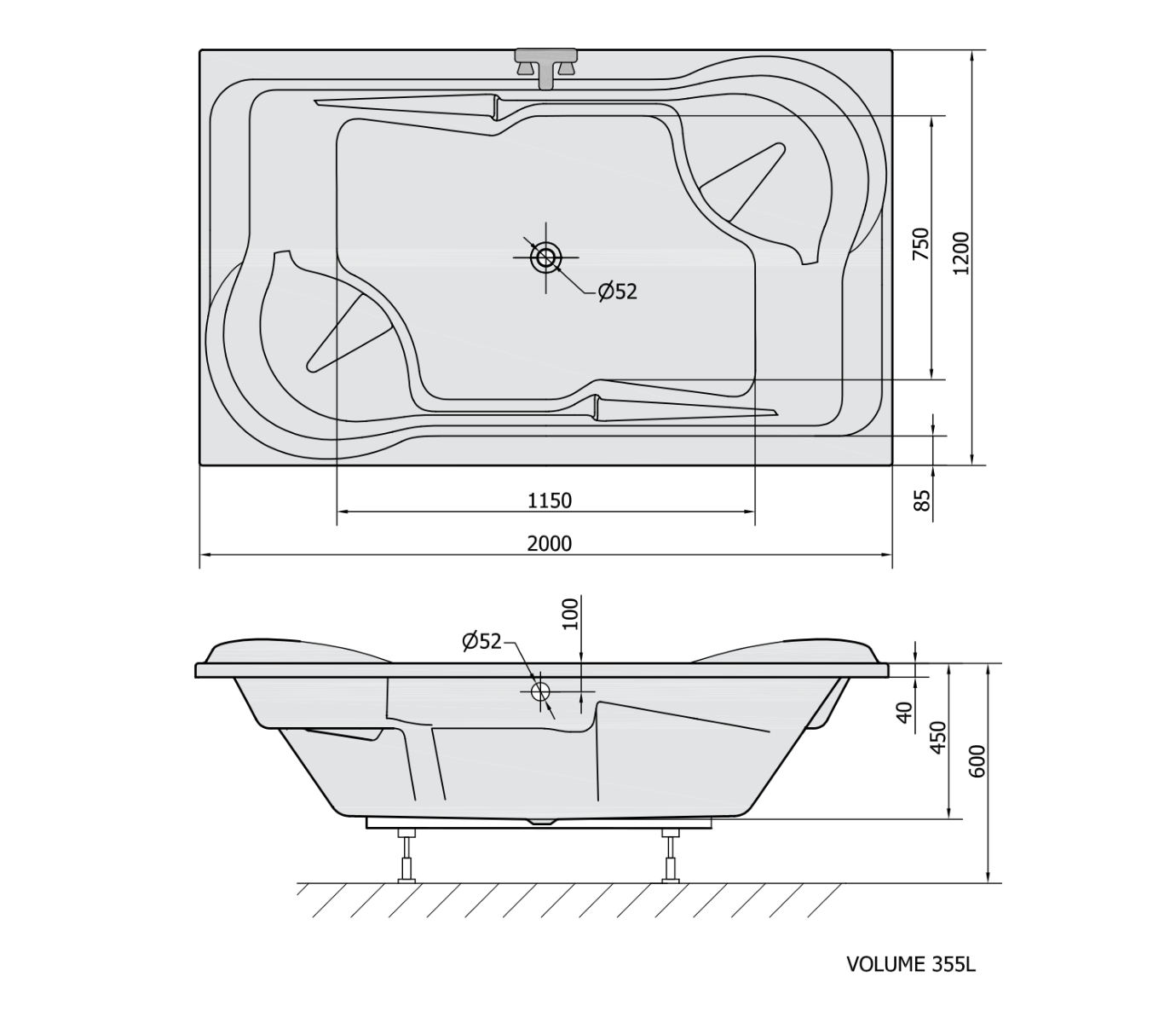 Polysan Duo rechthoekig bad 200x120x45cm wit
