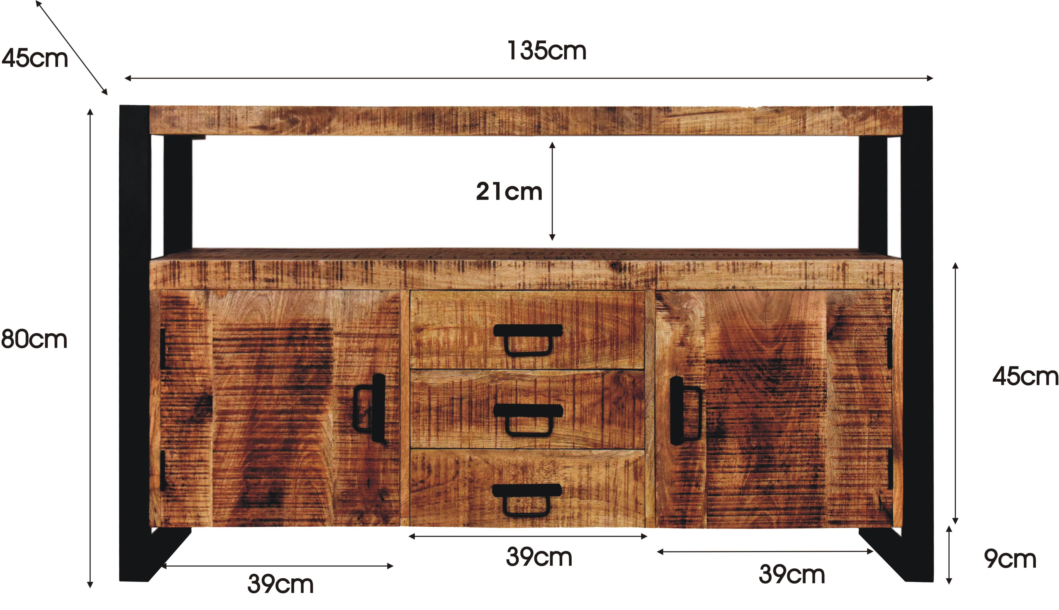 MD Interior Woodz badkamermeubel 135cm 0 kraangaten mangohout met 2 keramische waskommen