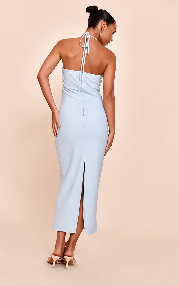 Bleu Layette Robe Midaxi Ajustée Tissée À Encolure Licou