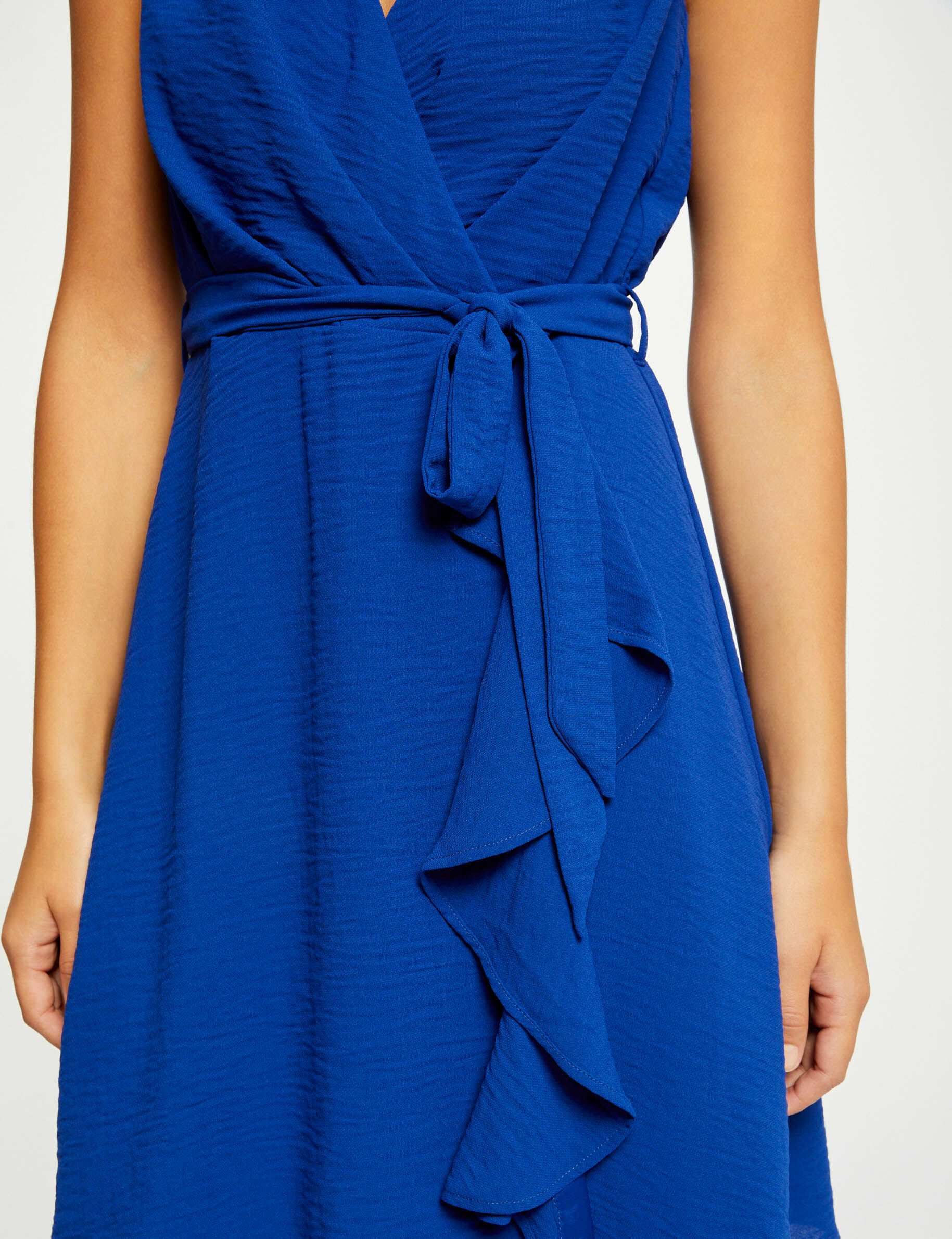 Robe portefeuille fluide ceinturée bleu electrique femme - bleu_electrique