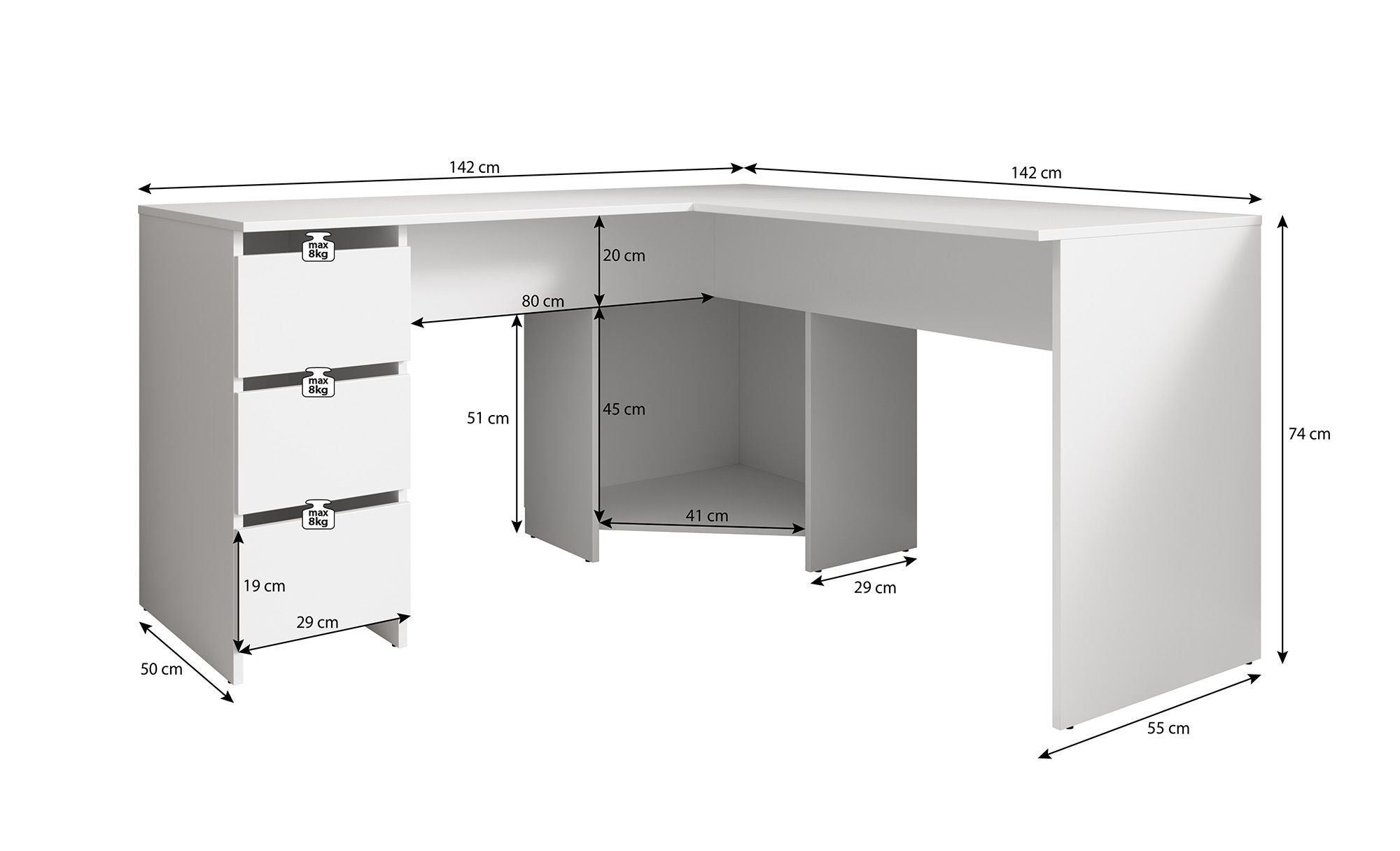 Fuenta - Bureau - Wit - 142x142 cm