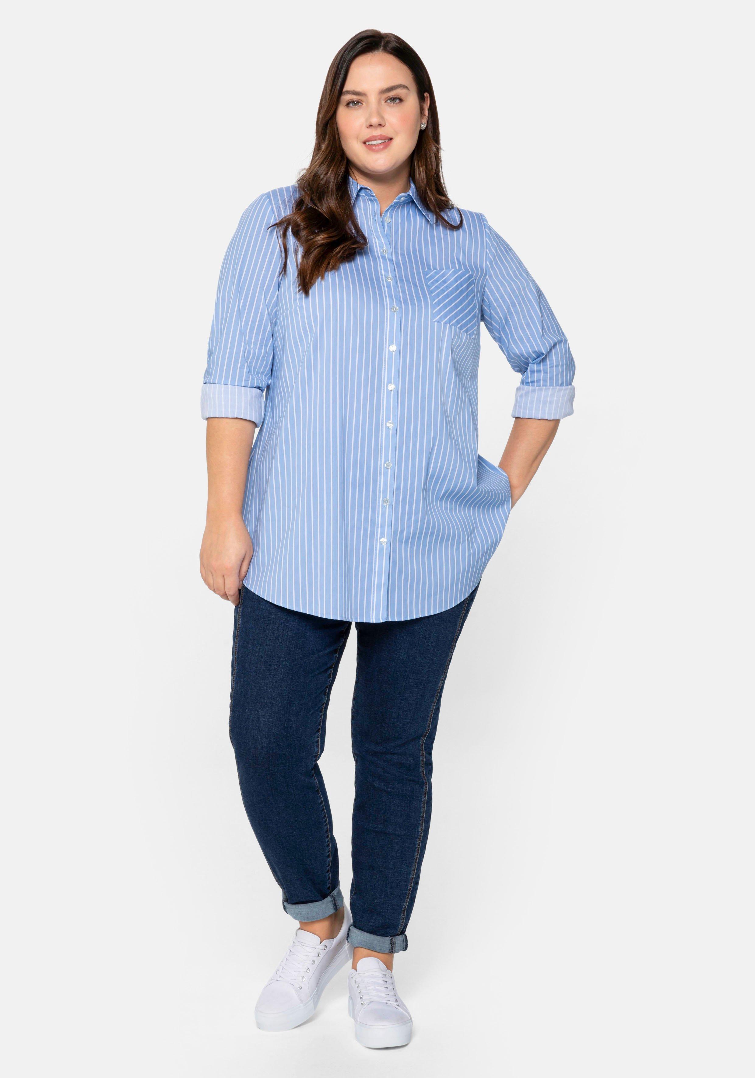 Longbluse mit Streifen und gerundetem Saum