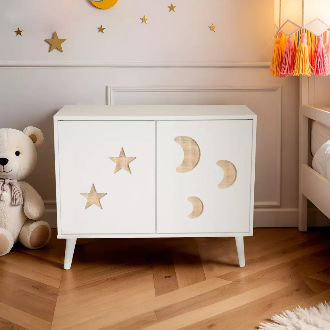Meuble de rangement enfant bois 2 portes (H65 cm) Stars Blanc