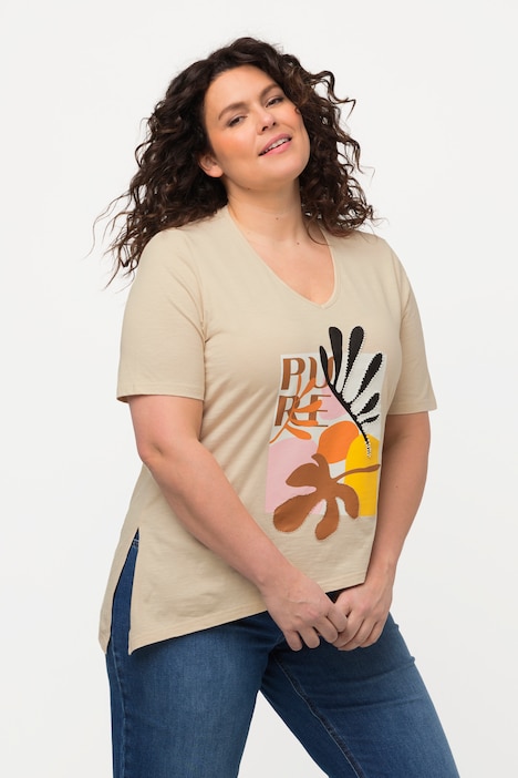 T-Shirt, Zipfelsaum, V-Ausschnitt, Halbarm, Biobaumwolle