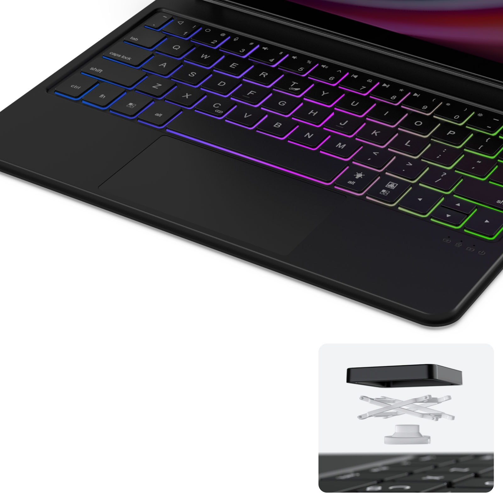2in1 Samsung Galaxy Tab S9 / S8 / S7 Leder Tasche Bluetooth Tastatur   S-Pen Halterung (QWERTY) - Schwarz