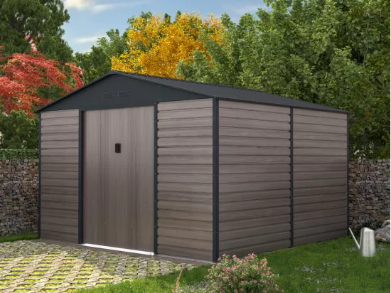 Abri de jardin métal en acier galvanisé effet bois gris 10,98 m² - ADELMO