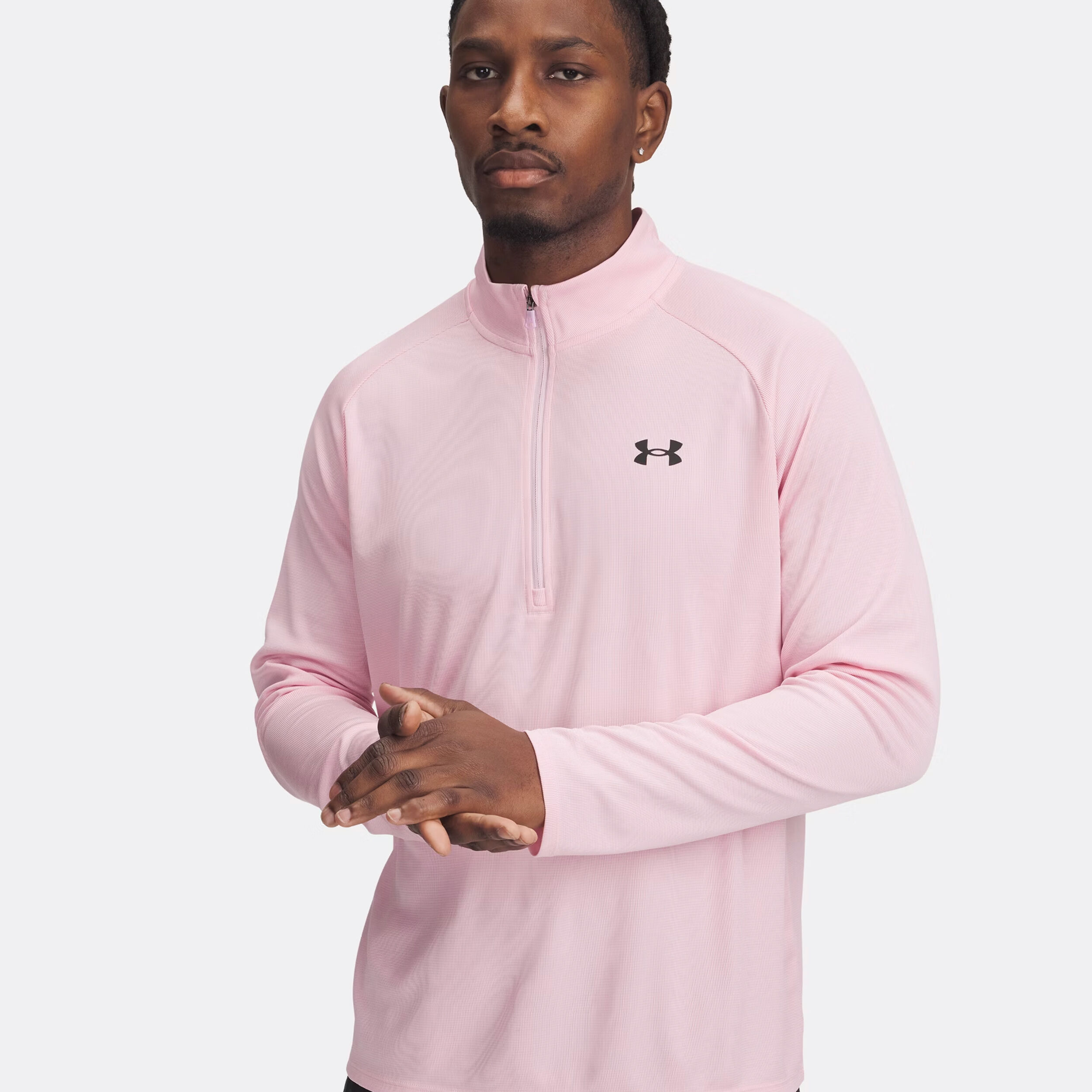Under Armour Tech Textured Half-Zip Haut Manches Longues Hommes - Pink