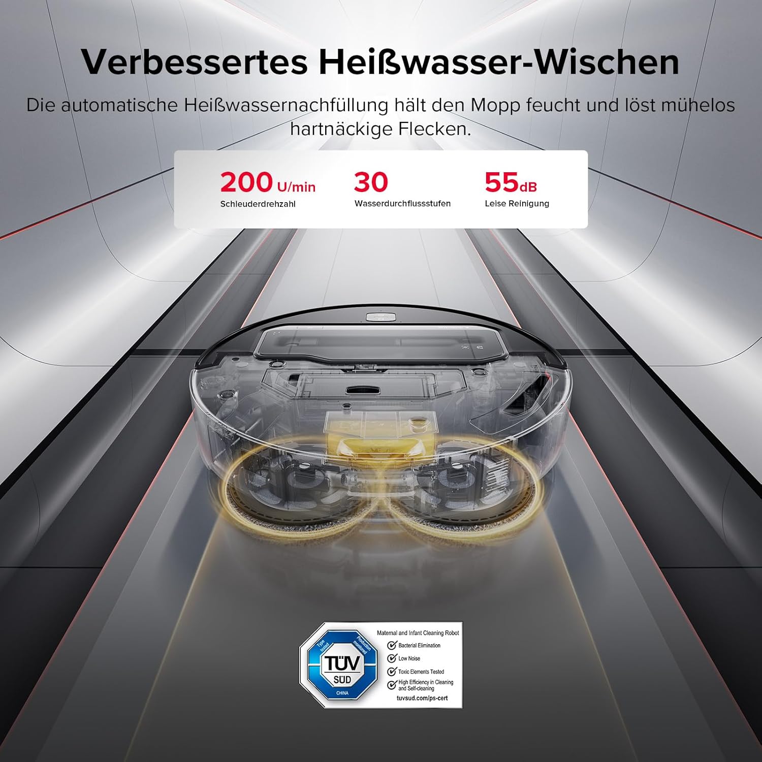 roborock Saros Z70 Saugroboter mit Wischfunktion, OmniGrip Arm, KI-gestützt, 22.000 Pa Saugkraft, 7.98 cm Ultra Slim, FlexiArm Riser, AdaptiLift Chassis, Heißwasser Mopp Waschen & Trocknen(Silber)