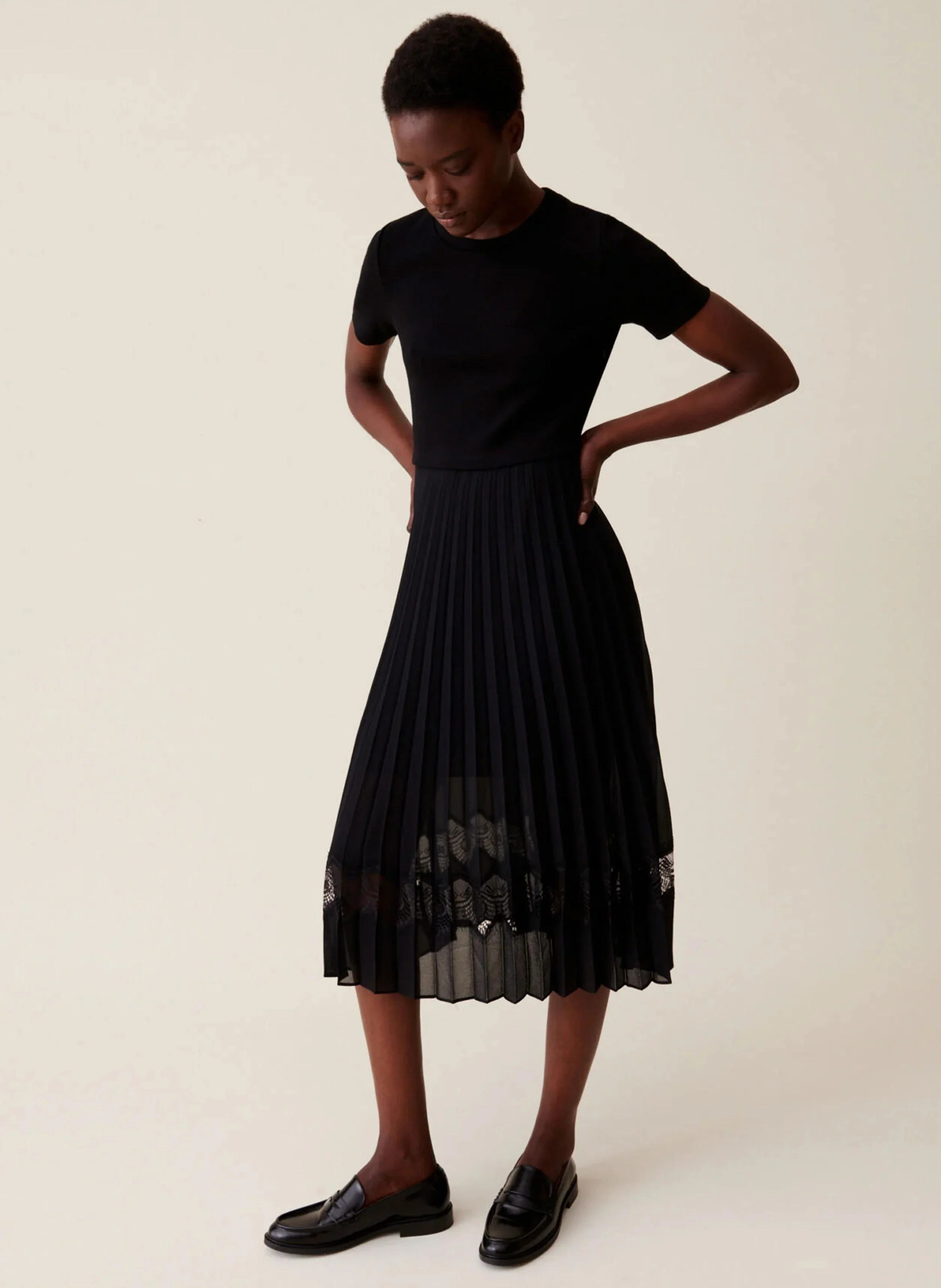 Robe midi bi-matière | Noir