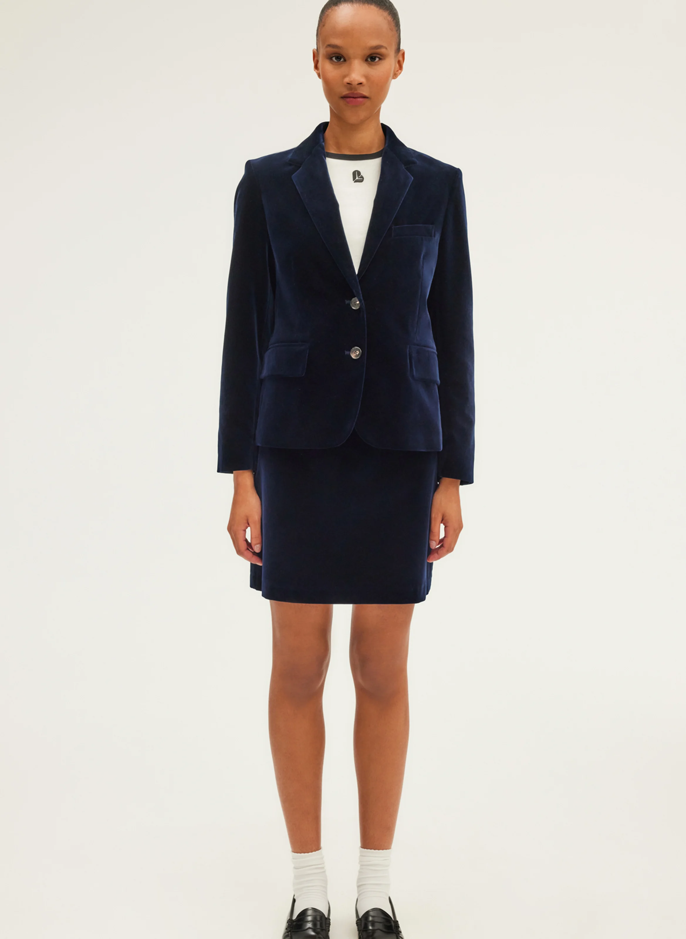 MEGANE - Veste courte en velours de coton| Bleu