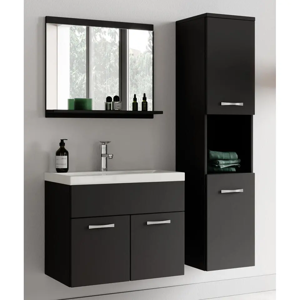 Badplaats Badkamermeubel Montreal Set 02 60 x 35 cm - Mat zwart - Badmeubel met