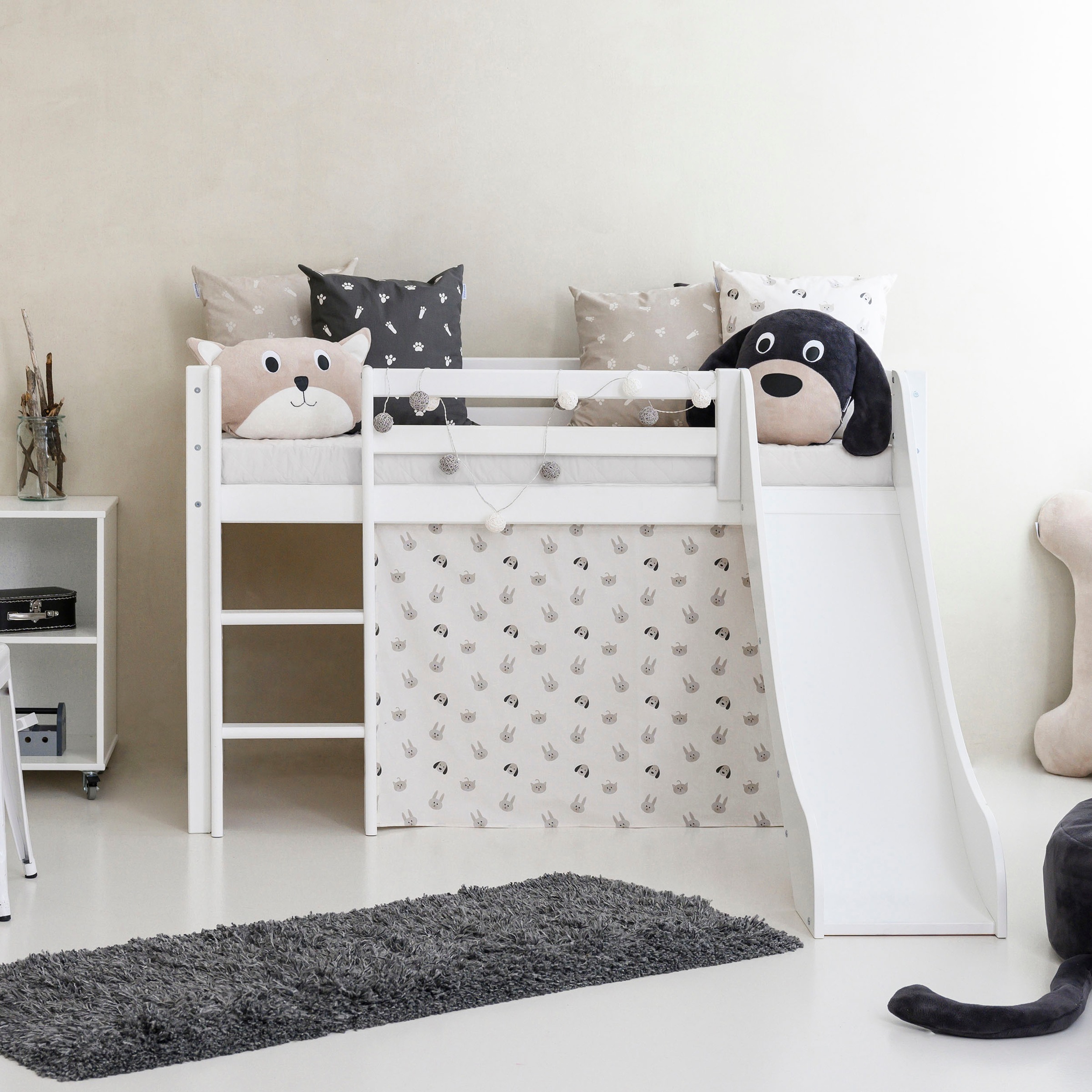Hoppekids Hochbett »«Pets Natur»« Rutsche & Vorhang Grau und viel Auswahl