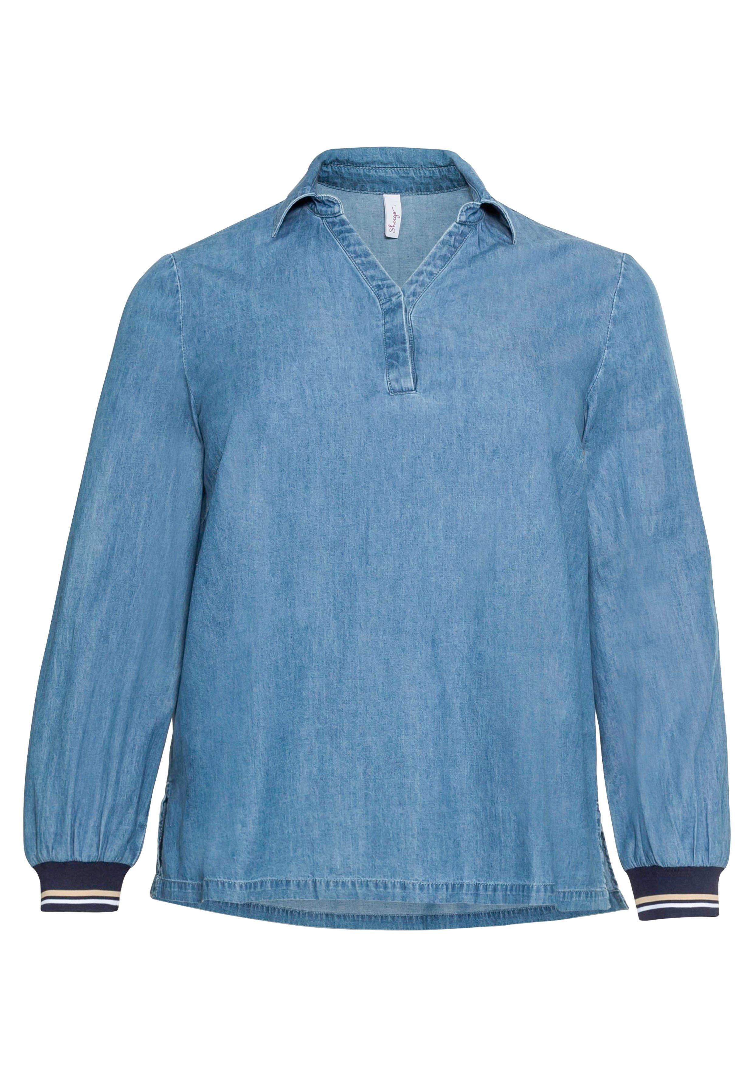Jeans-Tunika mit Blusenkragen und  Kontrastbündchen
