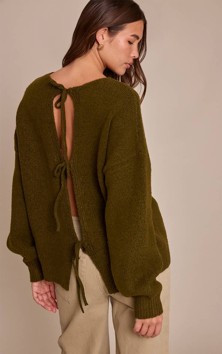 Kaki Cardigan Oversize Avec Liens Dans Le Dos