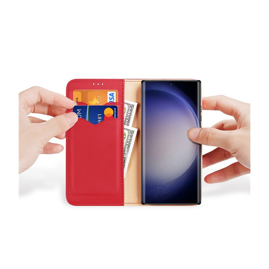 Samsung Galaxy S24 Ultra Flip Wallet Cover Echtleder Tasche (RFID Schutz) - Rot