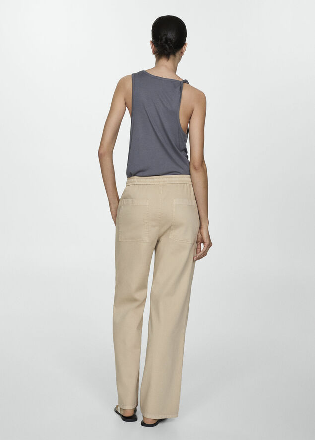 MANGO Elastic waist cotton trousers Lt pastel brown