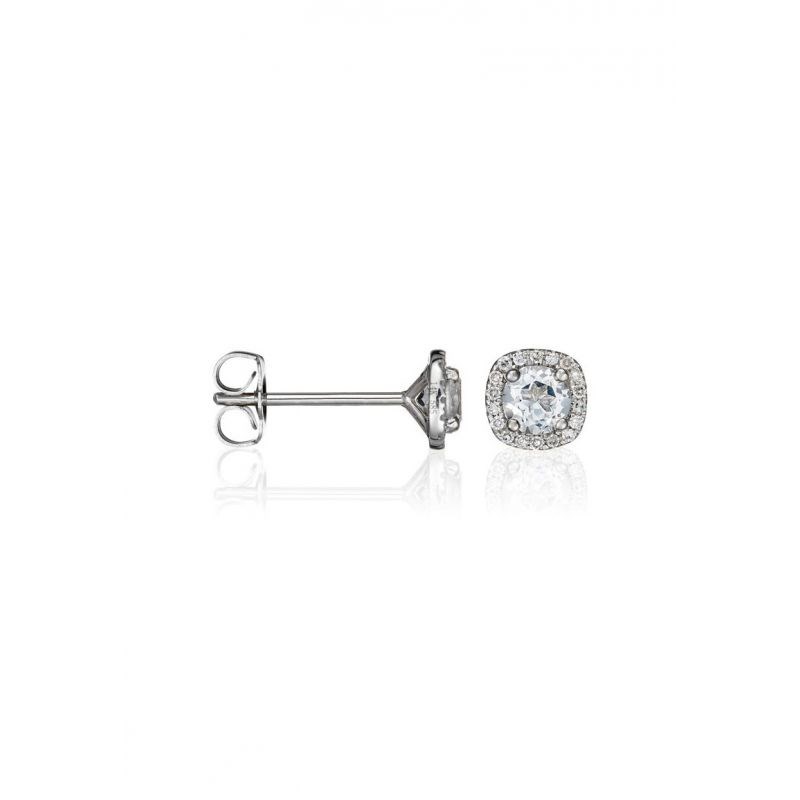 Boucles d'oreilles Or Blanc Diamants et Topazes