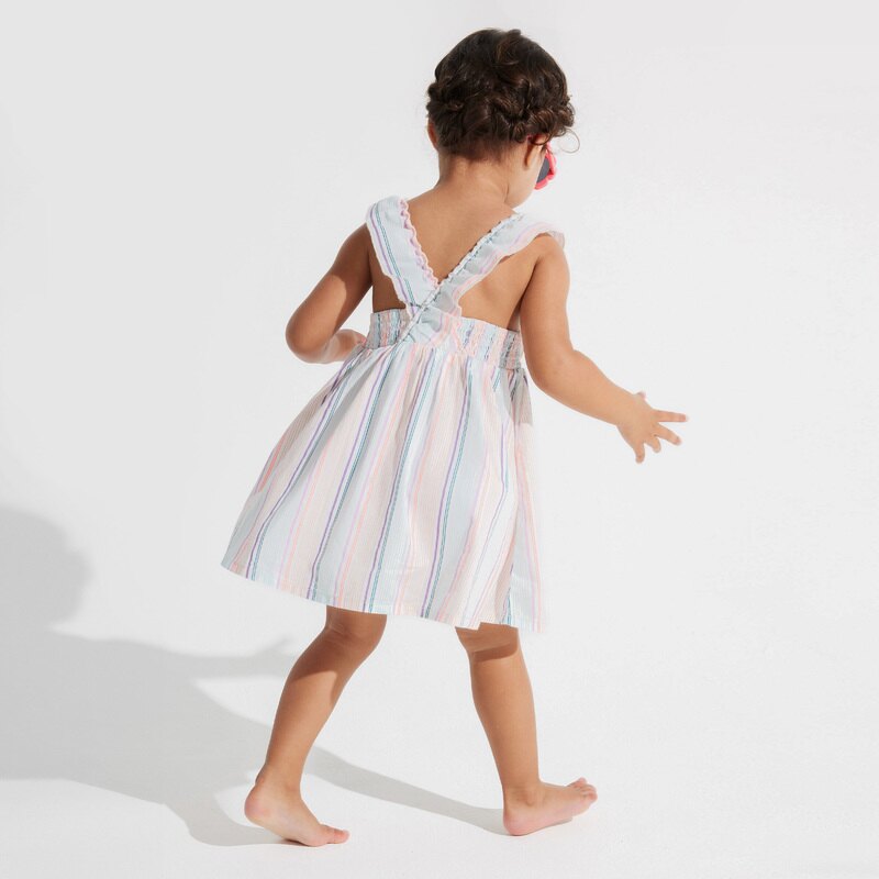 Robe à bretelles rayée multicolore bébé fille Gris ou noir