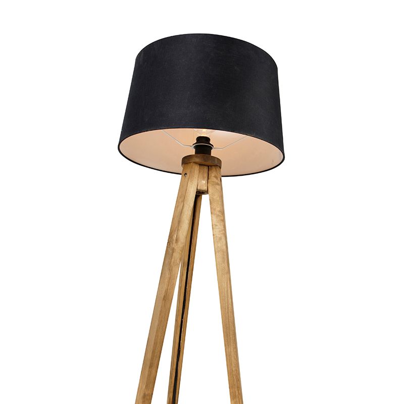 Landelijke tripod vintage hout met linnen kap zwart 45 cm - Tripod Classic