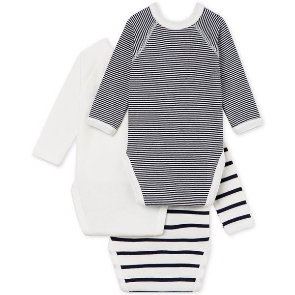 Bodies ML 3 Pack White/Navy - Petit Bateau → Luksusbaby.dk