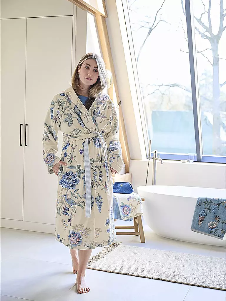 PIP STUDIO Damen Bademantel SECRET GARDEN Weiss-Blau weiss