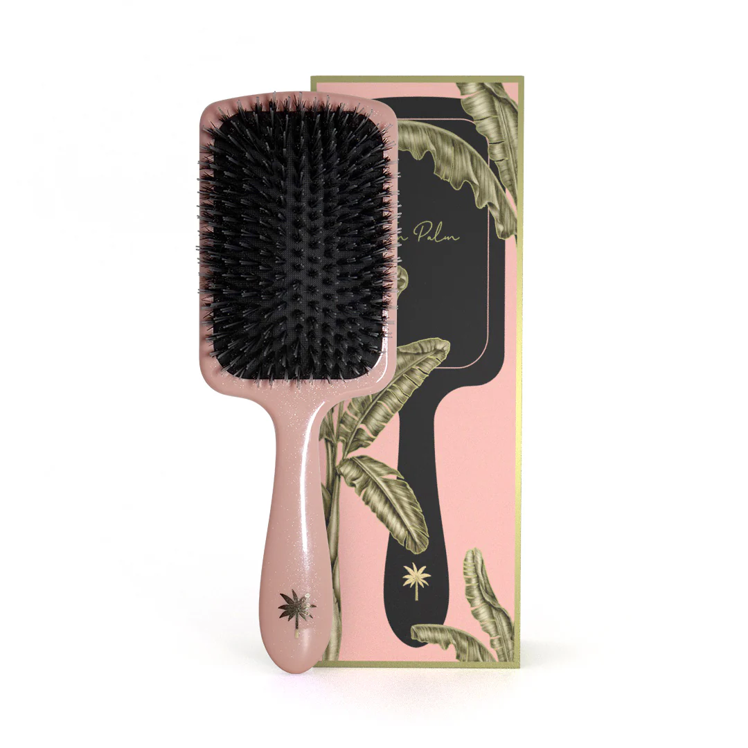 Fan Palm  Large Paddle hårbørste, Double Bloom - Gloss Rose w/Glitter