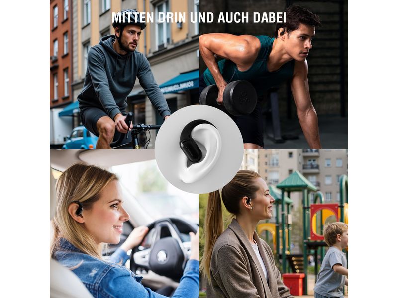 4smarts Open-Ear Bluetooth Kopfhörer SkyBuds AI Screen, Sch Offene, kabellose Bluetooth-Kopfhörer mit smarter Ladeschale