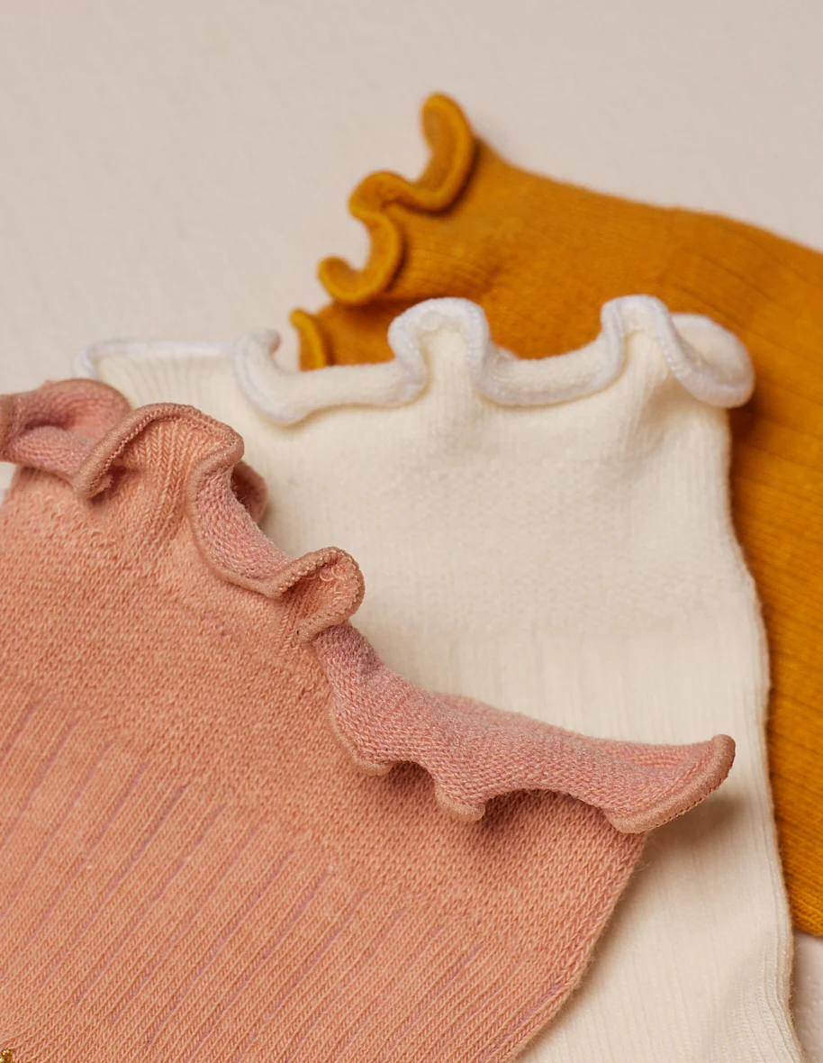 Pack de 3 Chaussettes - Fantaisie froufrou écru rose moutarde