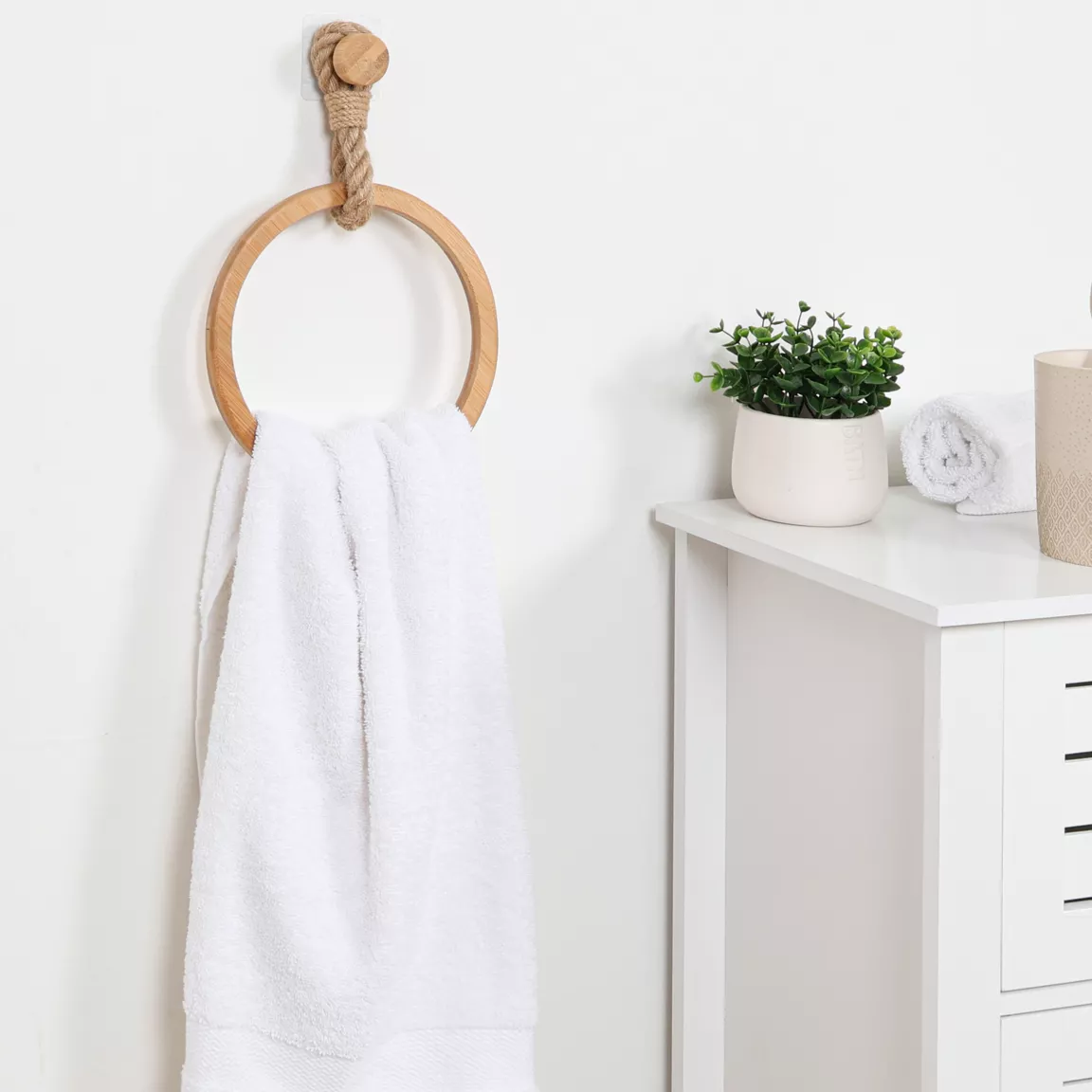 Porte serviette adhésif arrondi (D21 cm) Corde Naturel