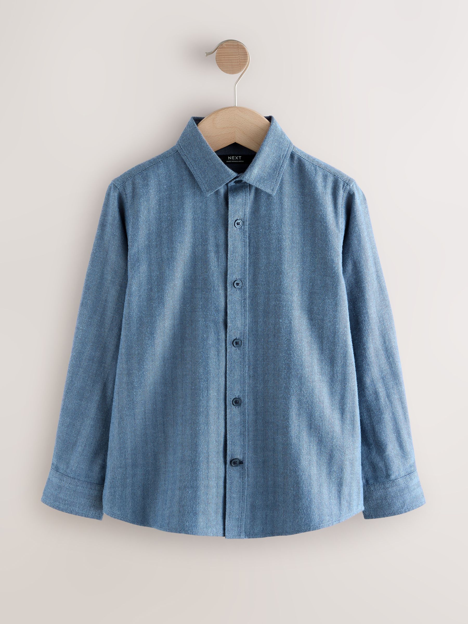 Blauw - Long Sleeve Herringbone Shirt (3-16yrs)