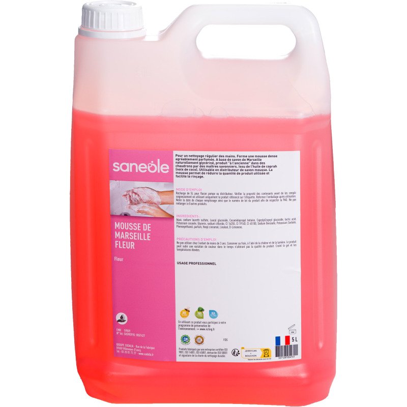 Savon mousse de Marseille Fleur Saneole- Bidon de 5 L