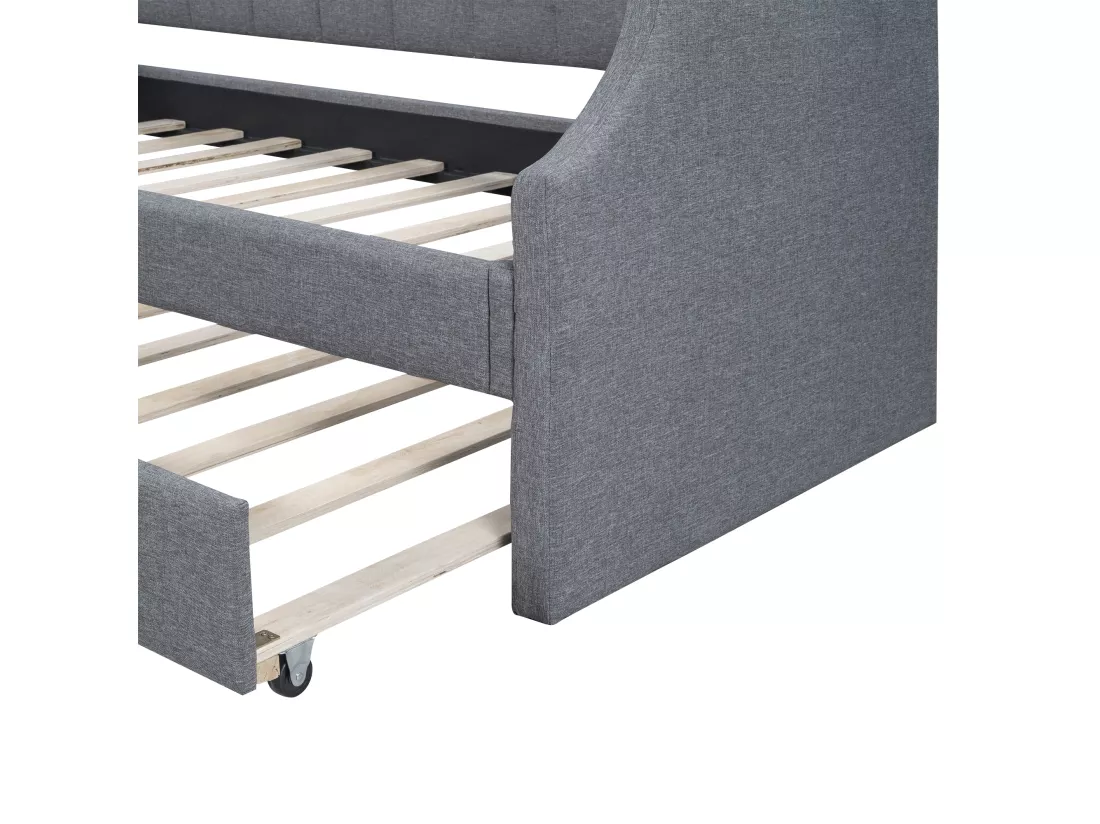 Lit gigogne 90x190/200cm en tissu de lin - avec sommier à lattes - Gris