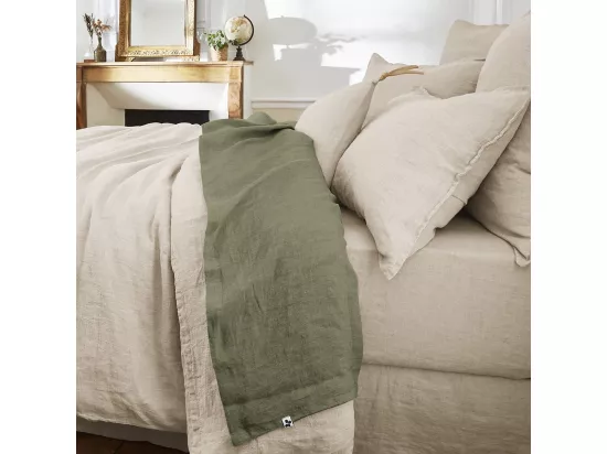 MARGAUX - Drap Plat 240x300cm Lin Lavé Coloris Thym