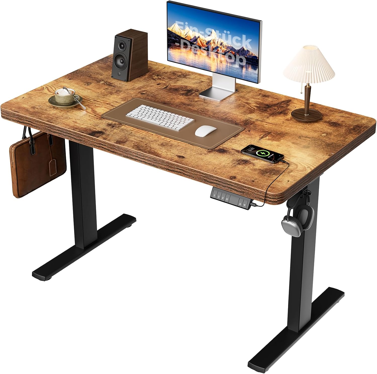Agliestic Höhenverstellbarer Schreibtisch 120x60cm, 28MM Ganze Tischplatte mit 2 Motoren, Ergonomischer Steh-Sitz Tisch Stehpult mit 3 Memory-Steuerung, Einfache Montage für Homeoffice(Braun)