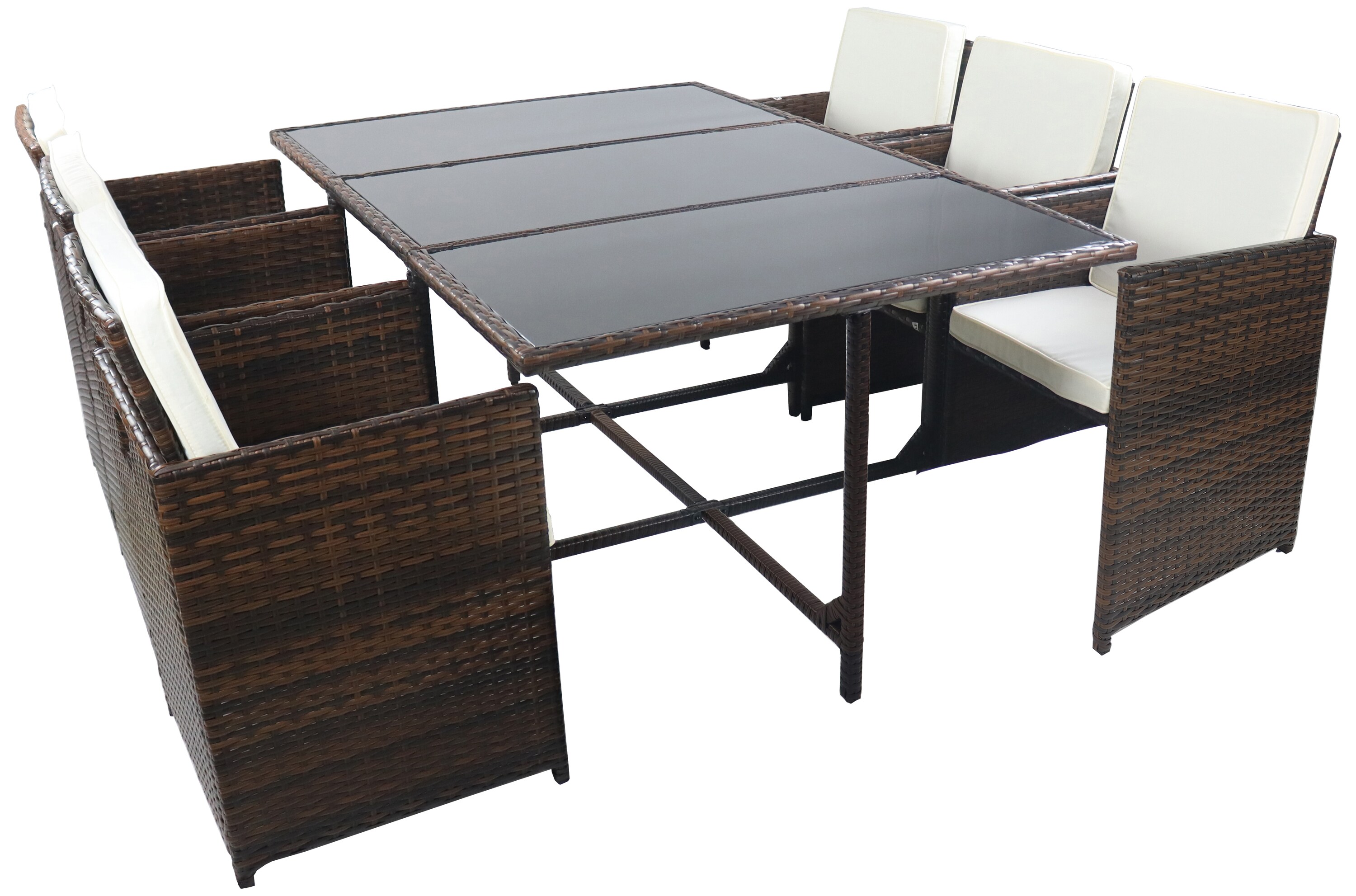 VCM 9-tlg Gartenmöbel Sitzgruppe Gartenmöbel Glas Tisch Stühle Rattan Raloso