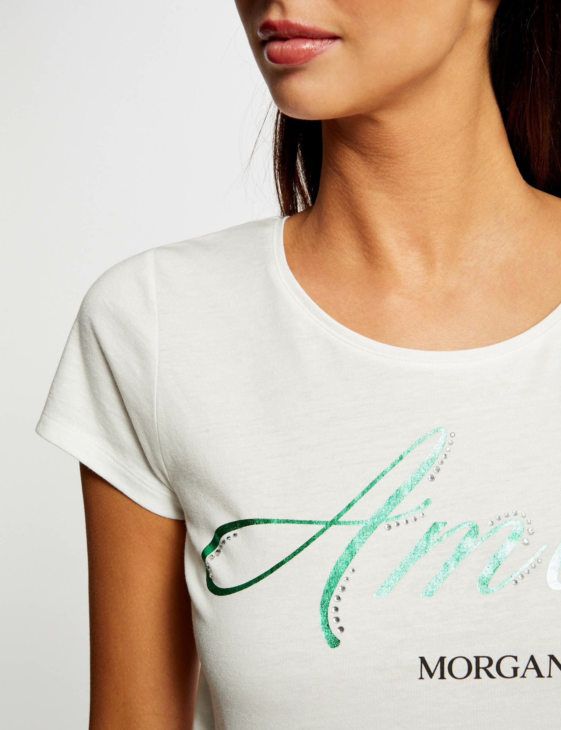 T-shirt manches courtes à inscription ecru femme - ecru