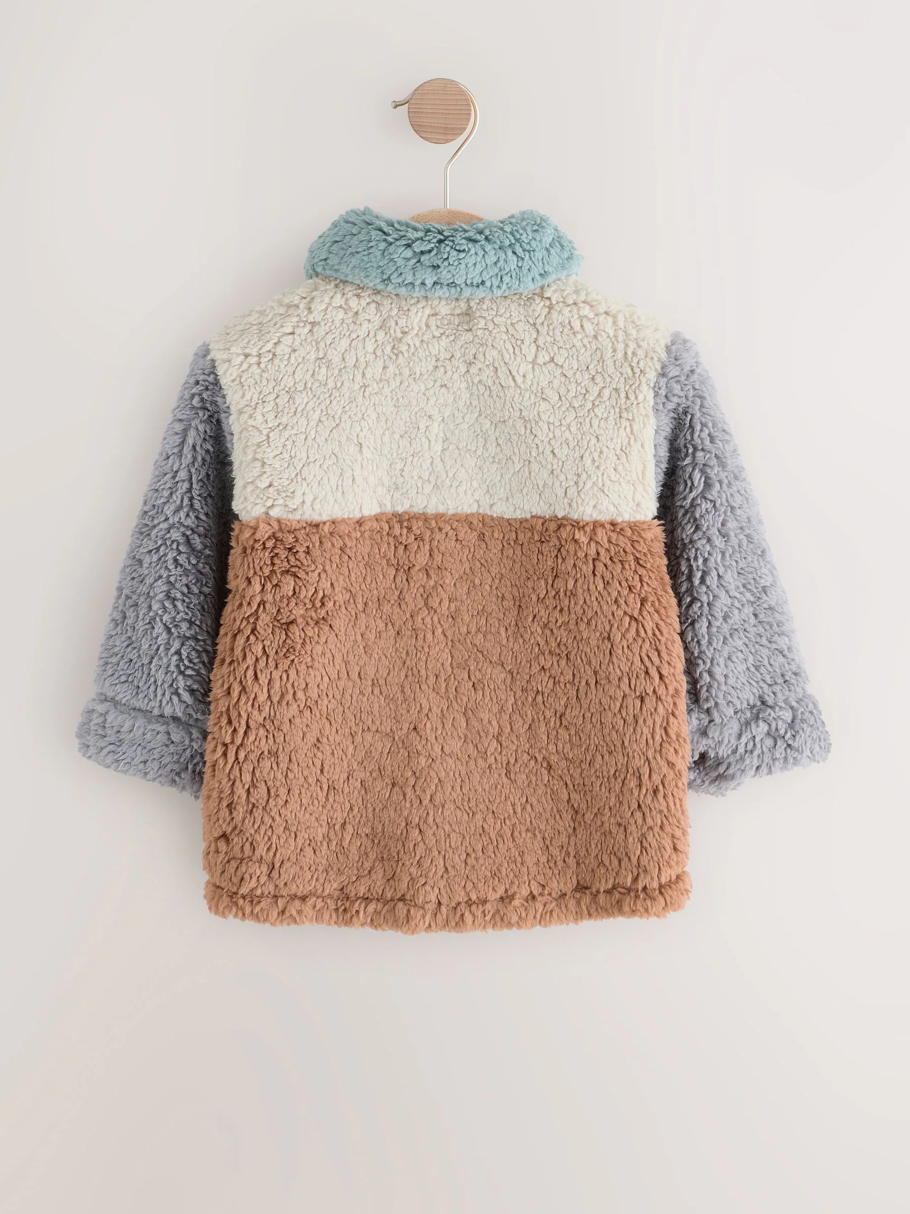 Naturel/Lichtbruin Scandi kleurblok - Fleece shacket van borg (3 mnd - 7 jr)