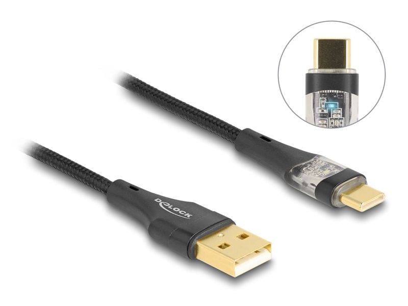 Delock USB 2.0-Kabel Schnelladefunktion 60W USB A - USB C 2 Delock USB 2.0 Kabel Typ-A Stecker zu USB Type-C Stecker mit Schnellladefunktion 60 W transparent 2 m