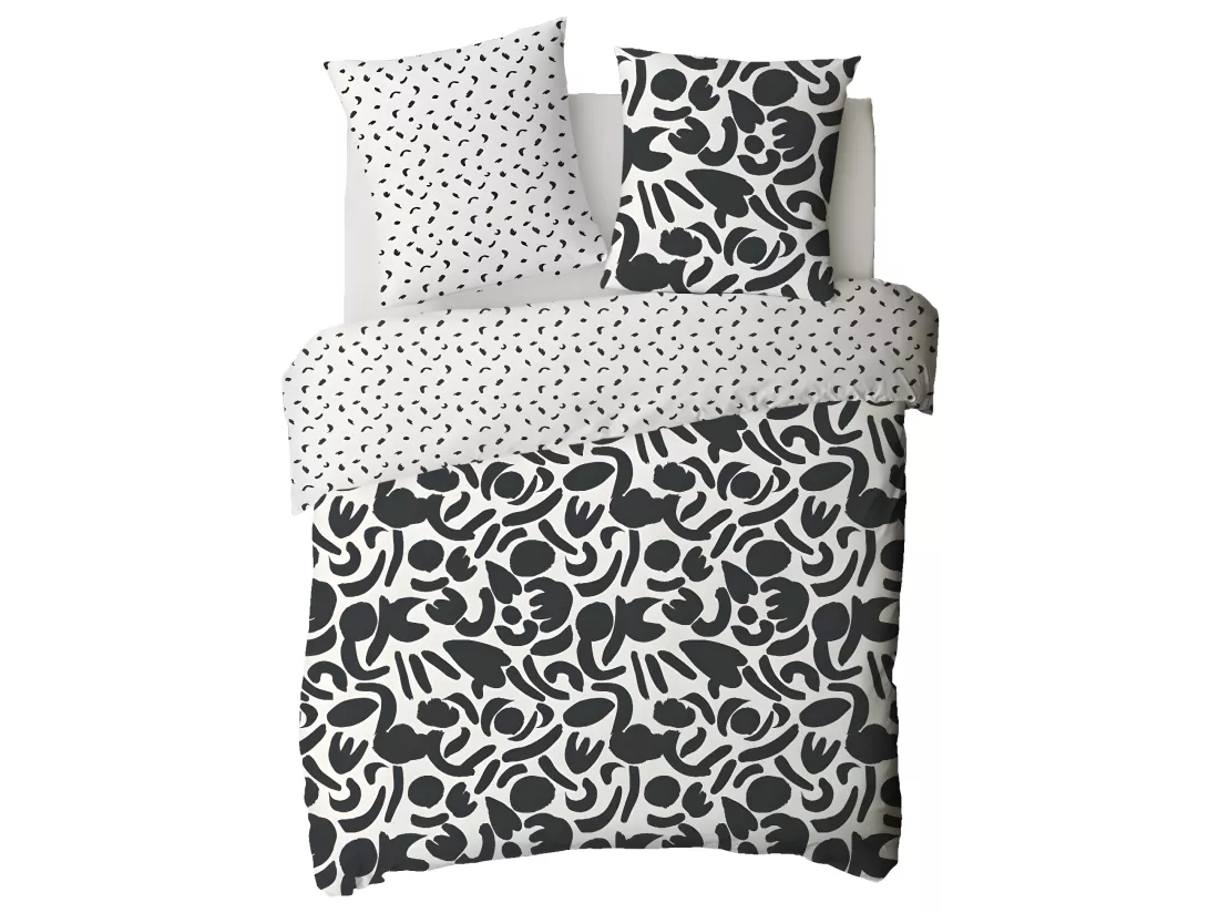 Parure de lit 2 personnes en coton 57 fils imprimé noir 260x240cm