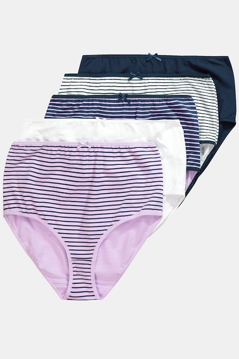 Maxislips, 5er-Pack, Ringel / einfarbig, High Waist