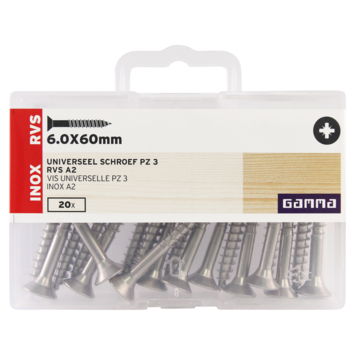 GAMMA schroef universeel platkop RVS 6.0x60 mm 20 stuks