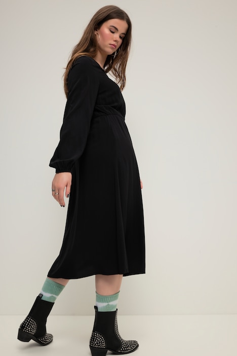 Midikleid, A-Line, V-Ausschnitt, Langarm
