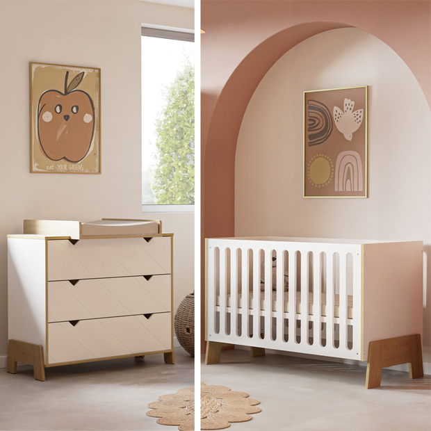 Chambre Duo Lit 60x120 + Commode + plan à langer ALBIZIA - CBA Meubles