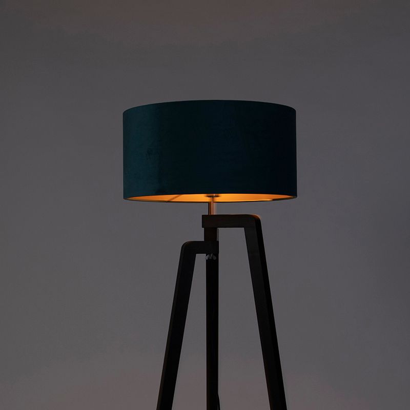Vloerlamp tripod zwart met blauwe kap en goud 50 cm - Puros